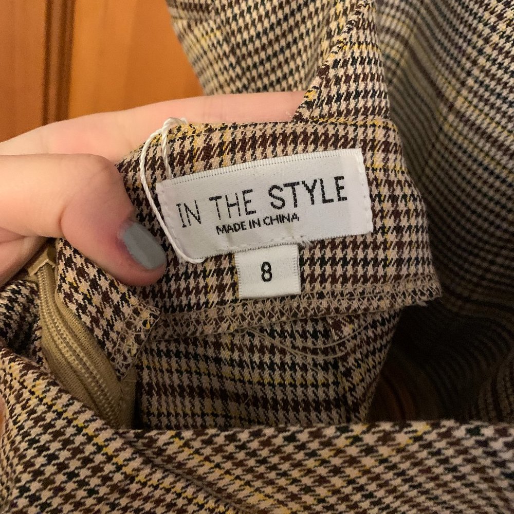 NWT Fashion Influx Brown Heritage Check Square Neck Mini Dress - Picture 8 of 8